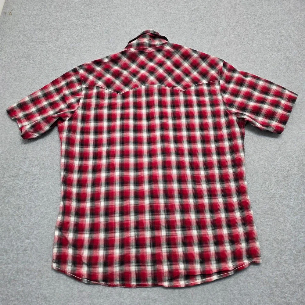Wrangler Retro Western Red Plaid Snap‎ Button Short Sleeve Shirt Men's Large - Picture 3 of 11